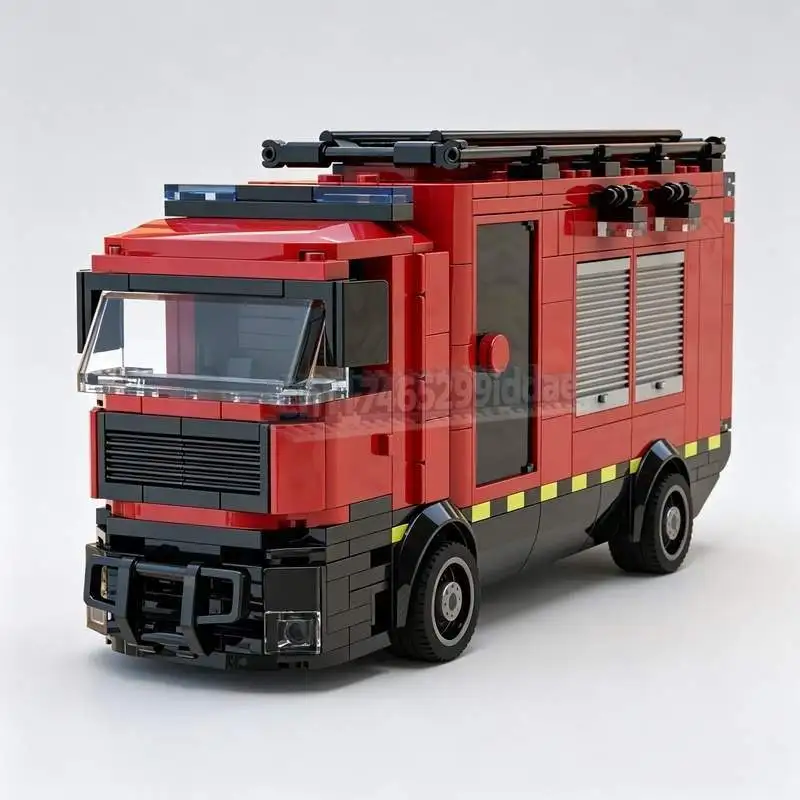 491PCS Airport Fire Department Utility Truck MOC Emergency Vehicle Model Custom Puzzles Building Blocks Creative Assembly City