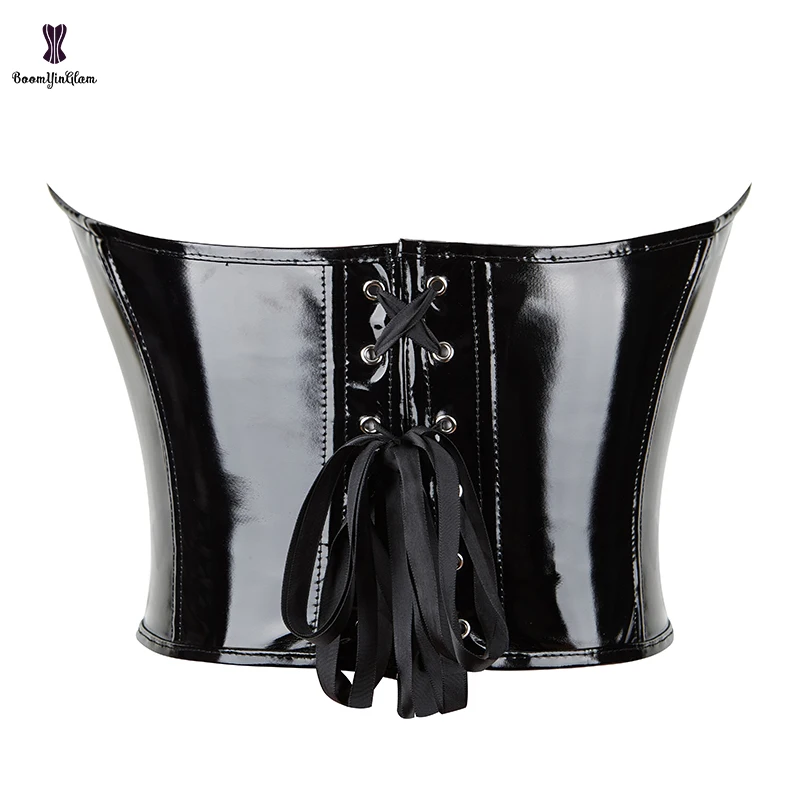 Height 22CM Waist Cincher Women\'s PVC Leather Crown Shape Girdle Cupless Bustier 9 Plastic Boned Underbust Corset Crop Top