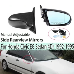 2x Door Side Rearview Mirror Replacement For Honda Civic EG Sedan 4D 1992-1995 Manual Adjustable Side Wing Mirror