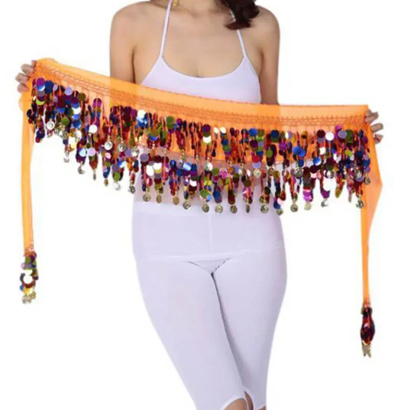 11 colori adulto latino paillettes danza del ventre sciarpa dell'anca arabo sexy cintura di danza del ventre gonna avvolgente triangolo asciugamano dell'anca cintura in vita abiti