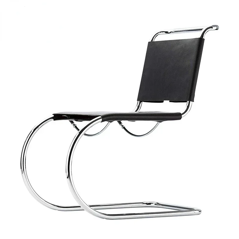 Simple stainless steel tube dining chair modern thick leather antique chair backrest