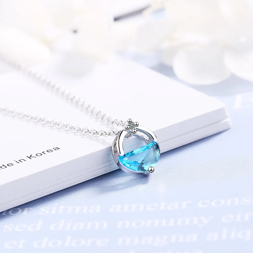 925 Sterling Silver Crystal Semi-Circle Pendant Necklaces For Women Party Luxury Designer Fine Jewelry Accessories Trend 2024