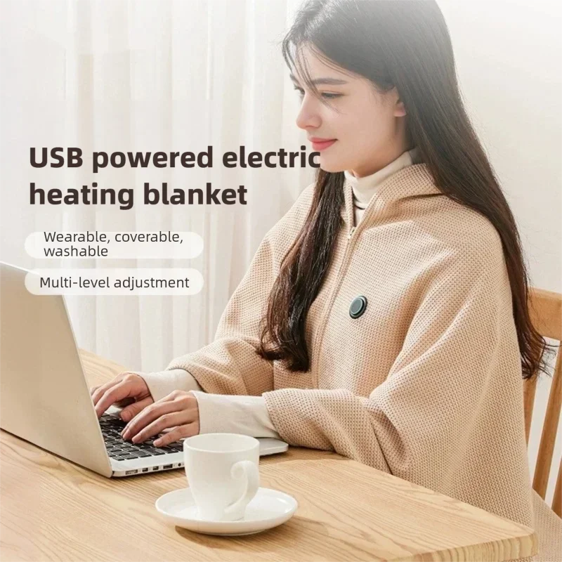 

Wearable Electric Blanket 3 Heating Levels USB Heating Winter Warm Blanket Home Office Outdoor Heating Mattres Washable