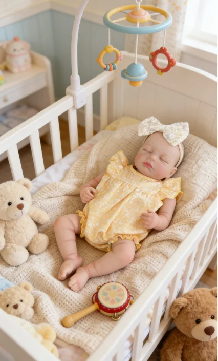 NPK 18'' Realistyczna Lalka Reborn Loulou z Pełnym Ciałem z Winylu/Tkaniny, Śpiąca Bebe z Malowaniem Skóry 3D i Widocznymi Żyłkami, Prezent dla Dzieci