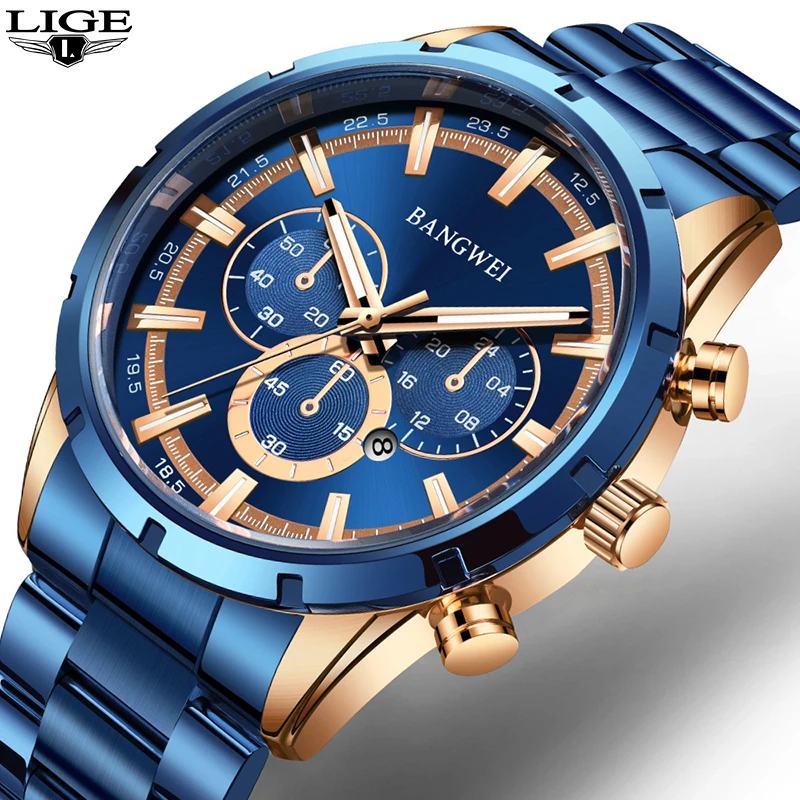 

Reloj LIGE Top Brand Man Quartz Watch Luxury Luminous Chronograph Wristwatch Stainless Steel Waterproof Men Date Calendar Clock