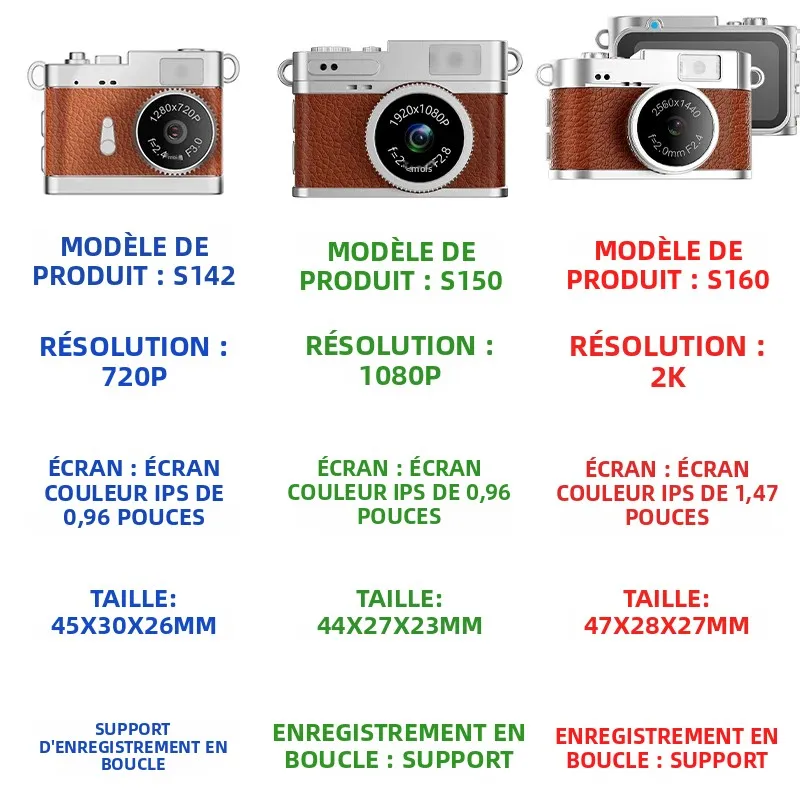 MINI caméra série S142 S150 S160, appareil photo numérique rétro avec résolution 720P 1080P 2K, caméras ornementales portables