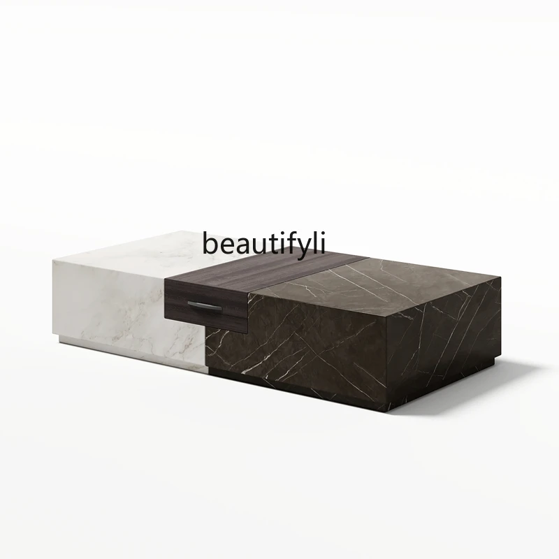 

Tavolino da caffè in marmo naturale minimalista italiano mobile TV, wabi-sabi vento soggiorno casa piccolo appartamento