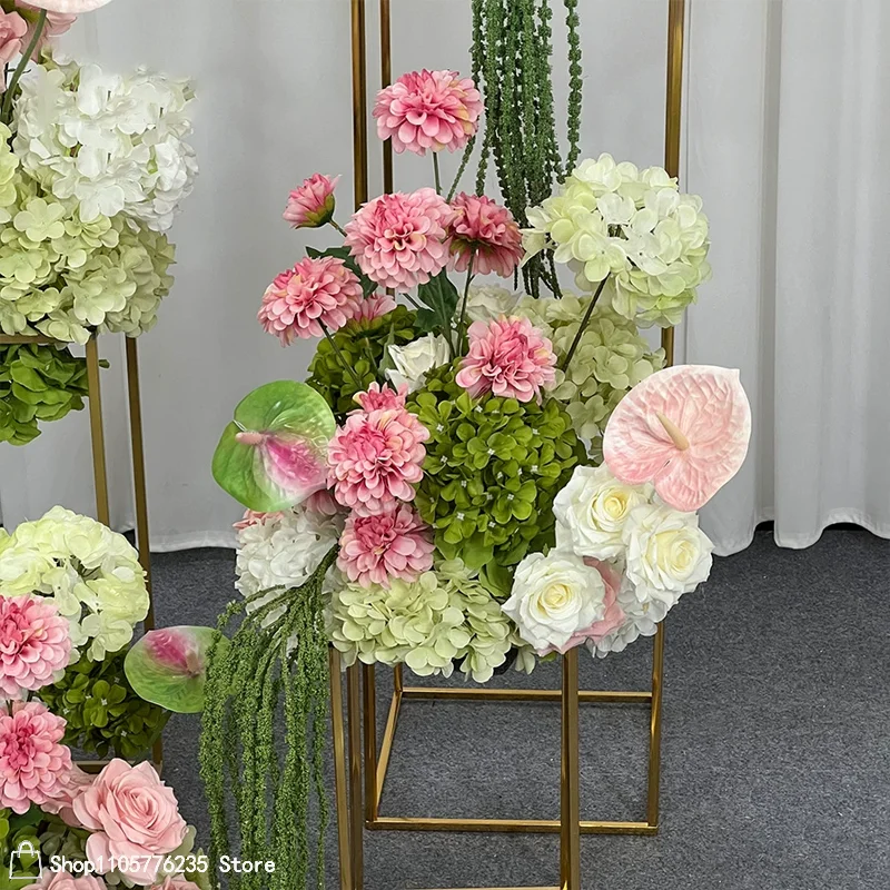 Weißes Kunstblumen-Arrangement Anthurium Calla-Lilie Orchidee Hortensie Blumendekoration für Hochzeitsgang Bodenblumen-Dekorationsstücke – Detail 8