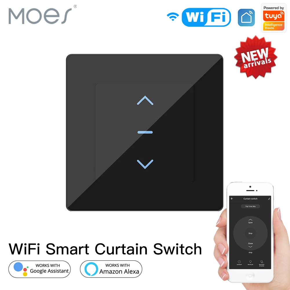 New WiFi Smart Curtain Switch Touch Design for Motorized Curtains and Roller Blinds work with Tuya Smart Life App Alexa Google