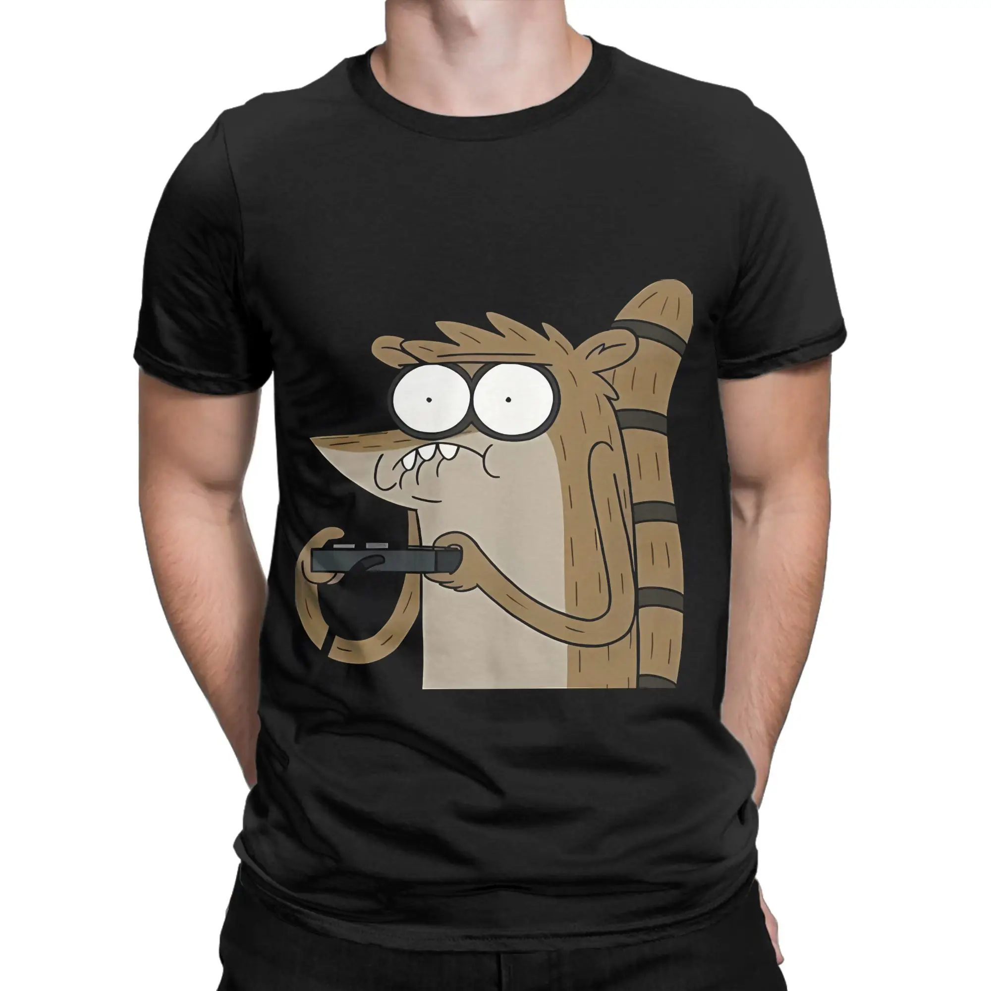 rRegular Show Rigby black Graphic Funny 100% Cotton T-Shirt rRegular Show Tees Tops For Men