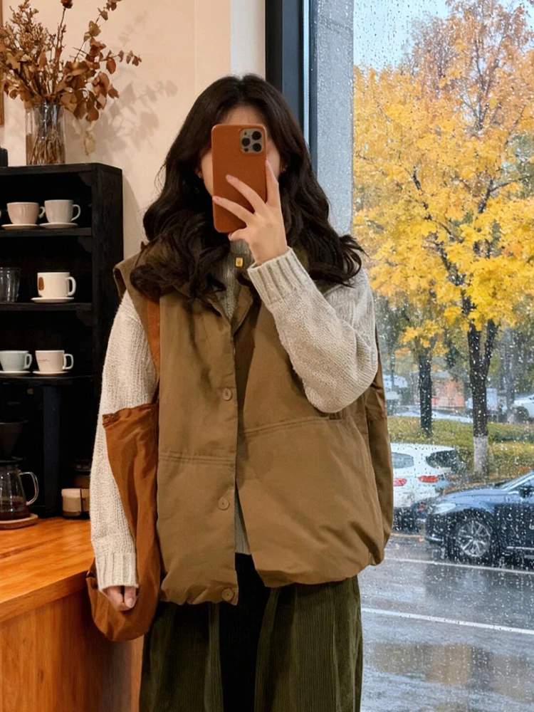 

Korean Sle Casual Warm Layered Cotton Vest Women's Autumn Winter Faionable Versatile Slimming Bread Coat Outerwear