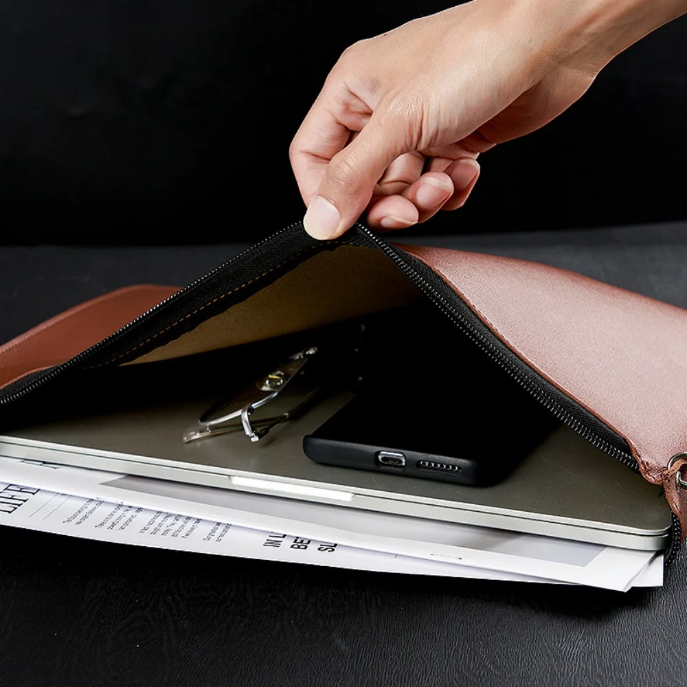 

Leather Business A4 File Folder Zipper Document Bag Contract File Organizer Briefcase Portfolio,Bag For Contract/Invoice Storage