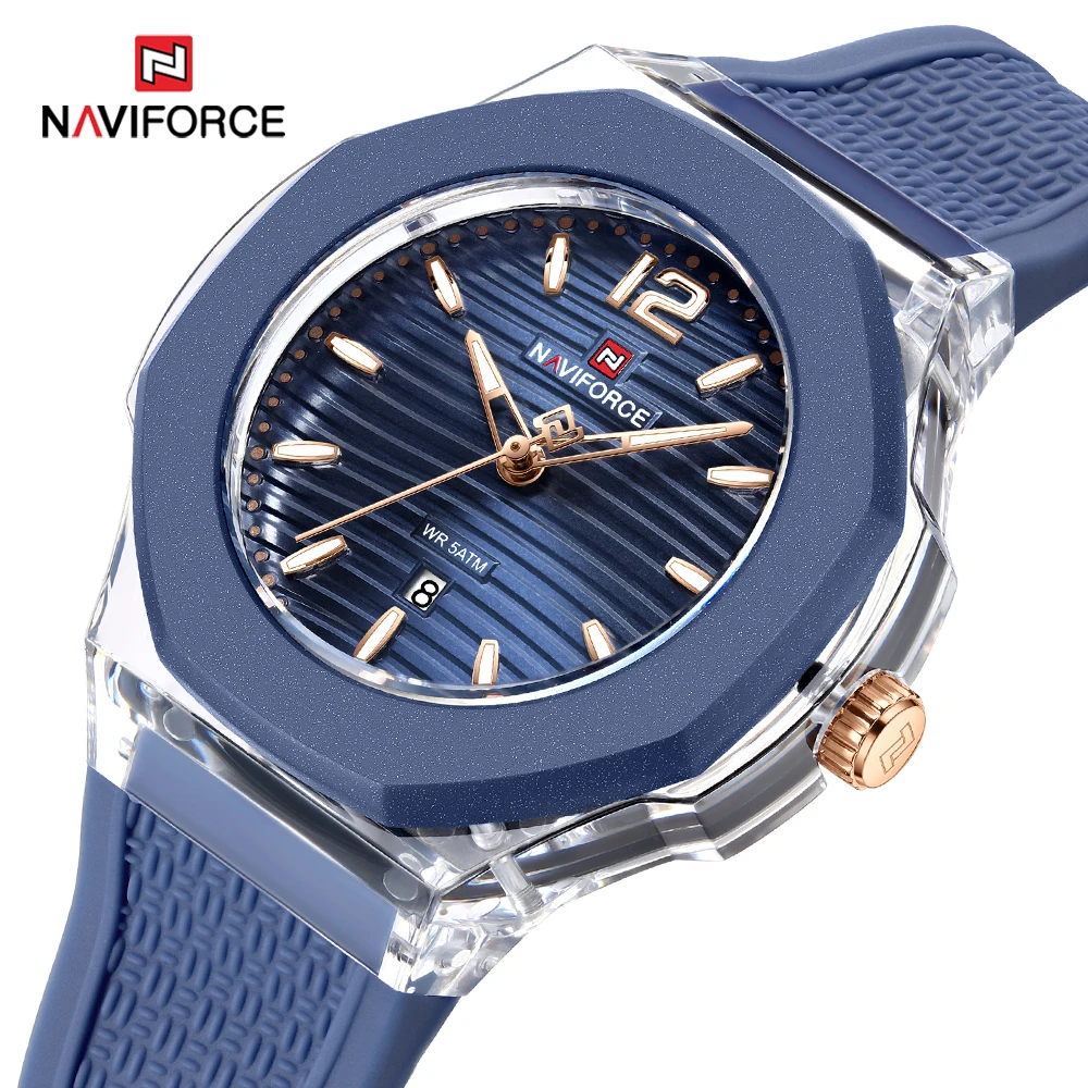 NAVIFORCE  Fashion Women's Watch Luxury Quartz Watch Waterproof Silicone Strap Wristwatch Luminous Date Calendar Ladies Watches