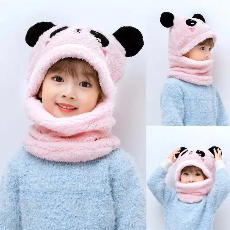 Baby hat ear cap Autumn and winter children\'s hat neck one super cute cute boy and girl panda pullover hat