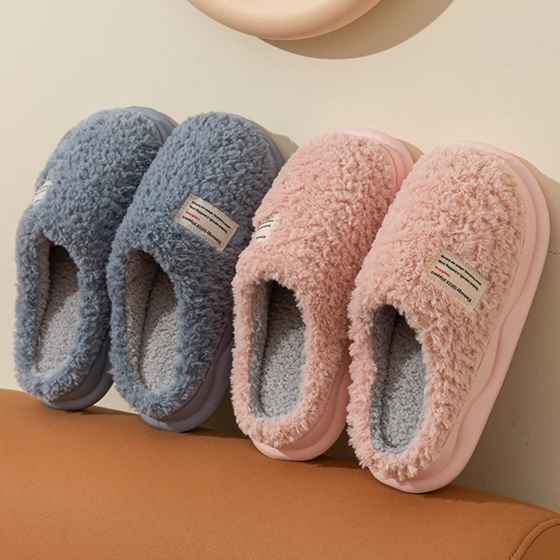 2026 Winter Paar-Hausschuhe aus Plüsch für Damen, Indoor Weichsohlen-Plattform, Flauschige Fell-Slides, Bequeme Rutschfeste Baumwollschuhe für Frauen