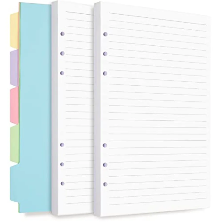 

Refill Paper, Planner Inserts for Binder Budget Planner Journals Notebook, 6 Ring Loose Leaf Lined Paper with Binder Dividers,