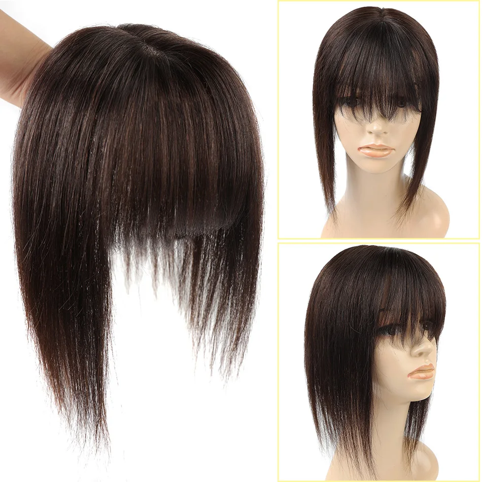 BHF Women Topper Wig Toupee Clip In Natural Hair Bangs Lace Human Hair Fringe Clip In Overhead Bangs Hairpiece