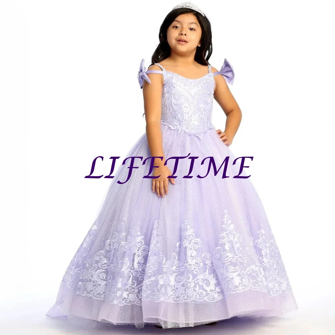 ชุดเดรสเด็กผู้หญิงสำหรับงานแต่งงาน ลายดอกลาเวนเดอร์ ตกแต่งด้วยโบว์ ยาวกรอมพื้น สไตล์คลาสสิก เหมาะสำหรับงานวันเกิด งานเลี้ยง และงานเต้นรำ