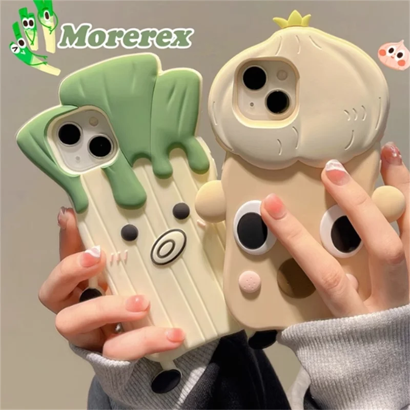 

3D Weird Large Onion Garlic Face Phone Case for iPhone 14 Pro Max 13 pro 12 11 Cute Silicone Funny Vegetable Protective Cover