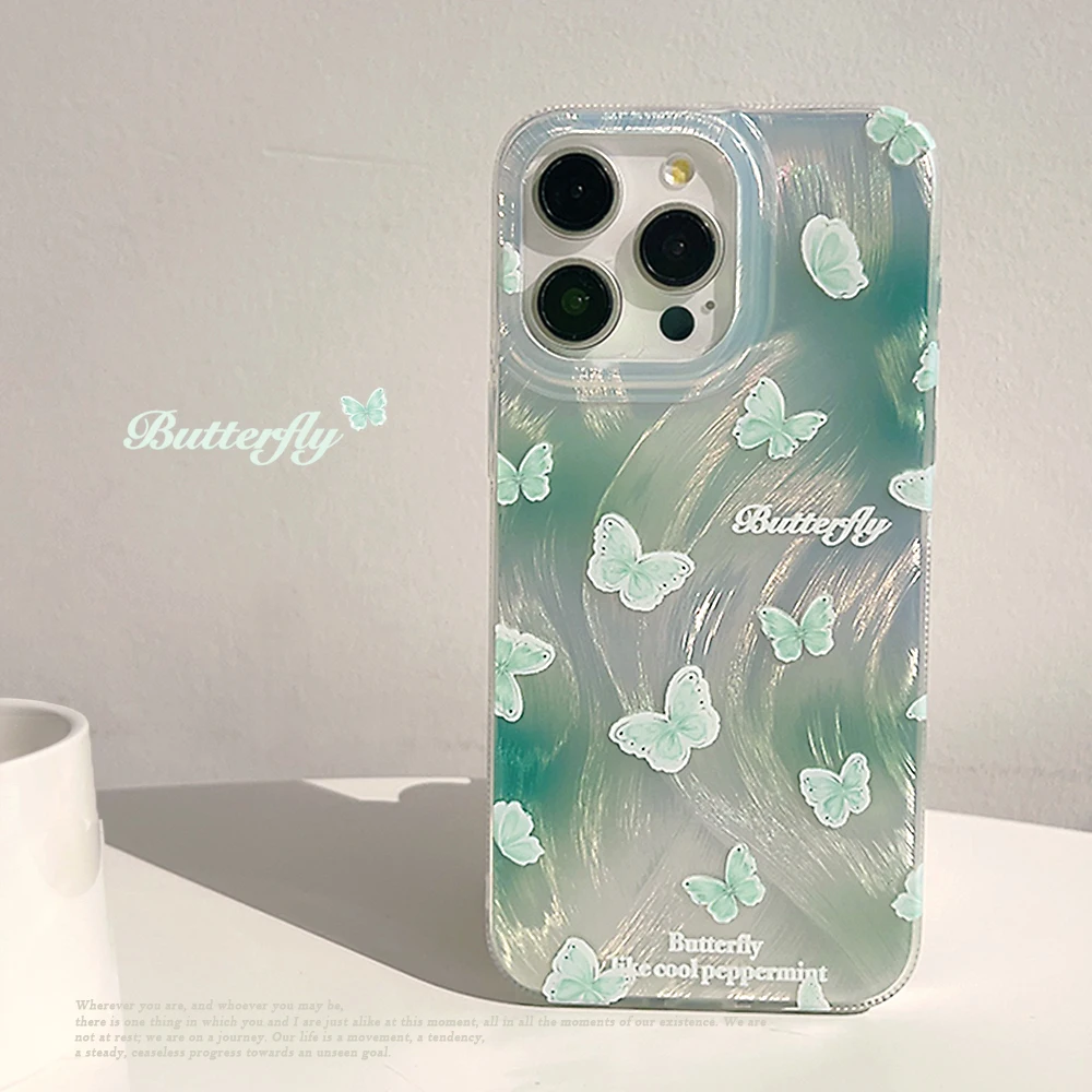 Aesthetic Butterfly Phone Case For iPhone 13 Pro Flower Case iPhone 16 15 12 11 14 Pro Plus Soft Shockproof Laser Silicone Cover image 2