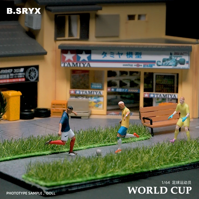 1/64 Football Player Resin Figures Set, Miniature Soccer Athlete Model Dolls for Car Diorama Display Scene Accessories