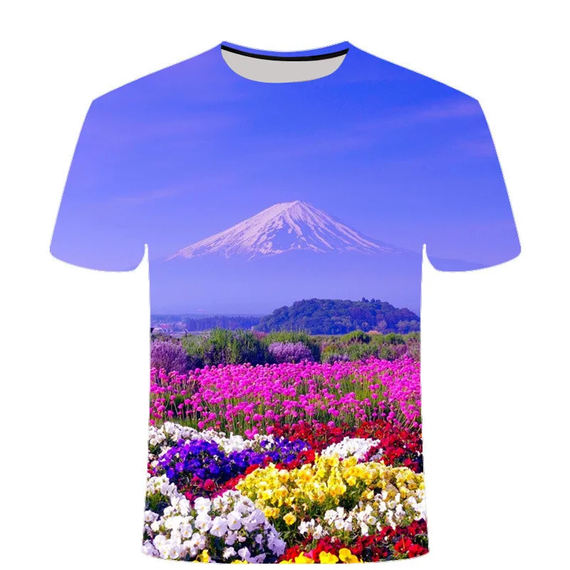 Big Size 3D Flower Print Men\'s Casual T-Shirts Large Size Short Sleeve Street Tops 6XL Oversized Rose Floral Printed Loose Tees