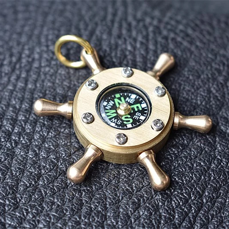 EDC Brass Compass Pocket Survival Compass Keychain Necklace Pendant Outdoor Tool