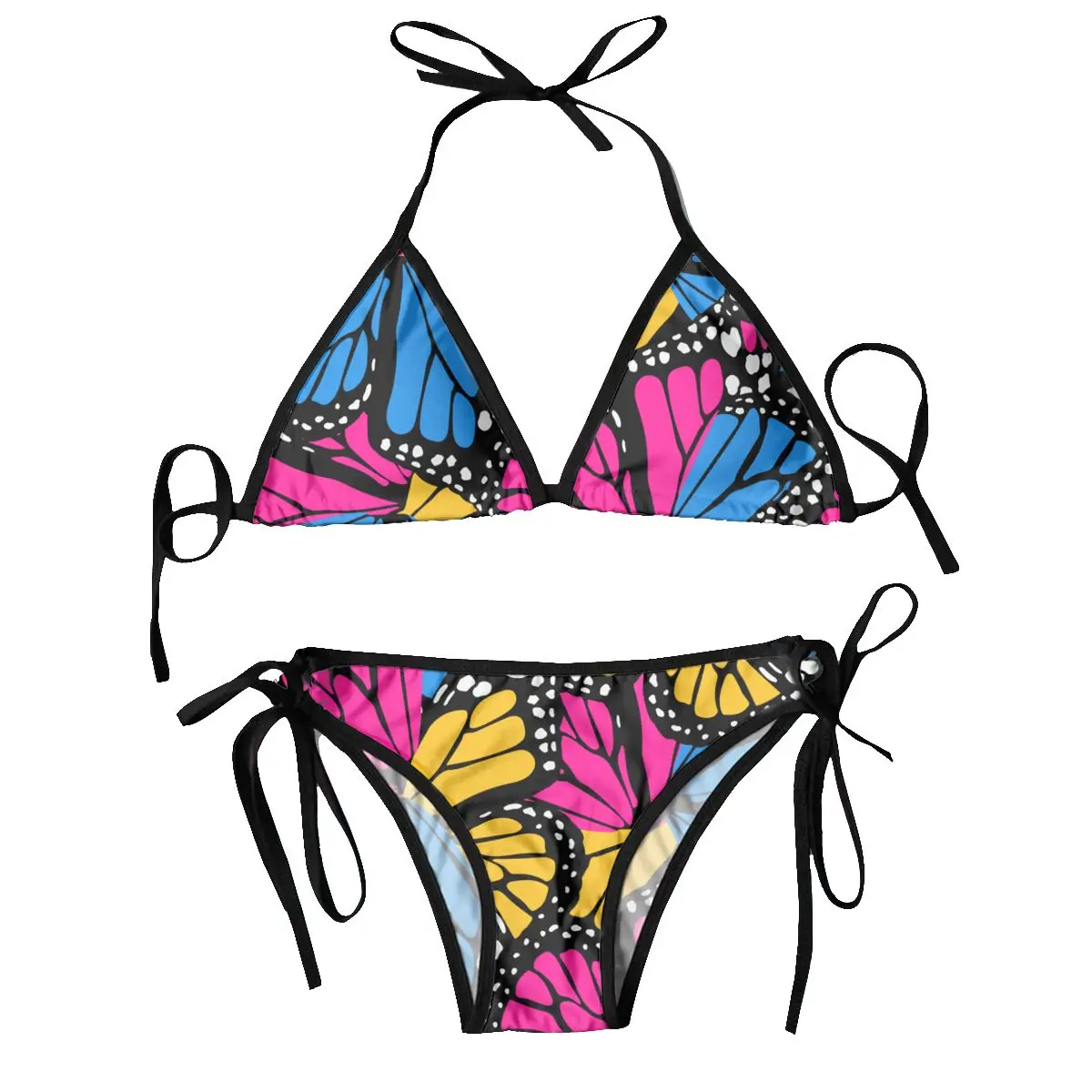 Women Triangle Swimsuit Lace-up Bikini Set Sexy Halter Swimwear Pushup Butterfly Wings Colorful