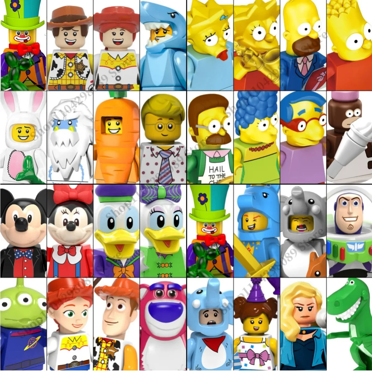 ألعاب مكعبات الرسوم المتحركة ديزني ميكي سيمبسون MINI بنة التماثيل هدايا الأطفال تجميع ألعاب الطوب