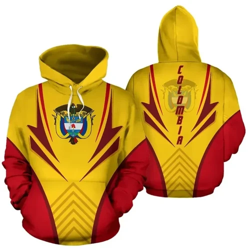 Imagen 2 del producto Sudadera con estampado 3d de bandera de Colombia para hombre, sudadera con capucha con estampado de flor de hibisco, chándal de manga larga, Tops con capucha