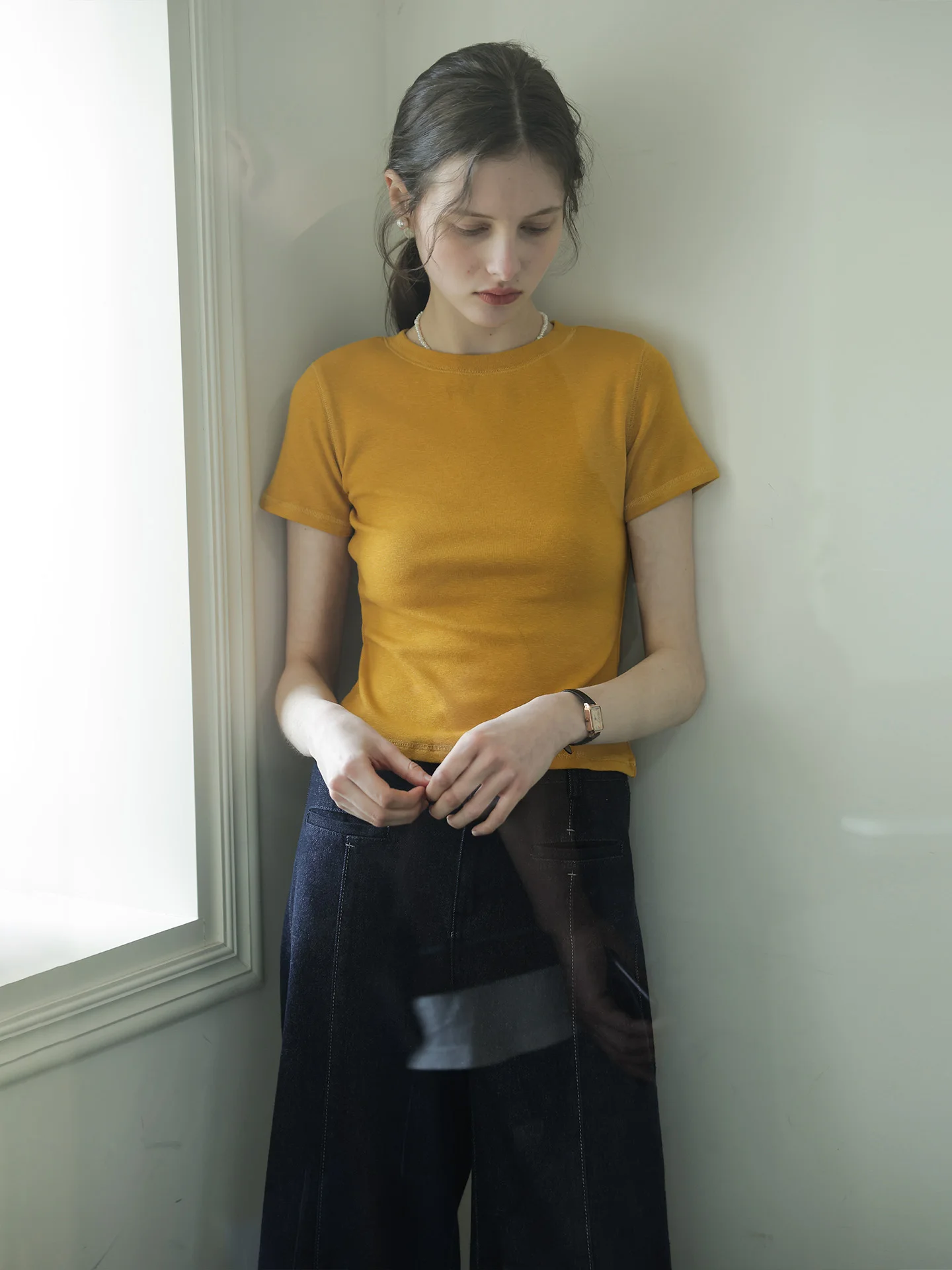 

Spring Also White Basic Style Short Sleeve round Neck T-Shirt Women Slim Fit Pure Color Versatile Casual Cotton Top