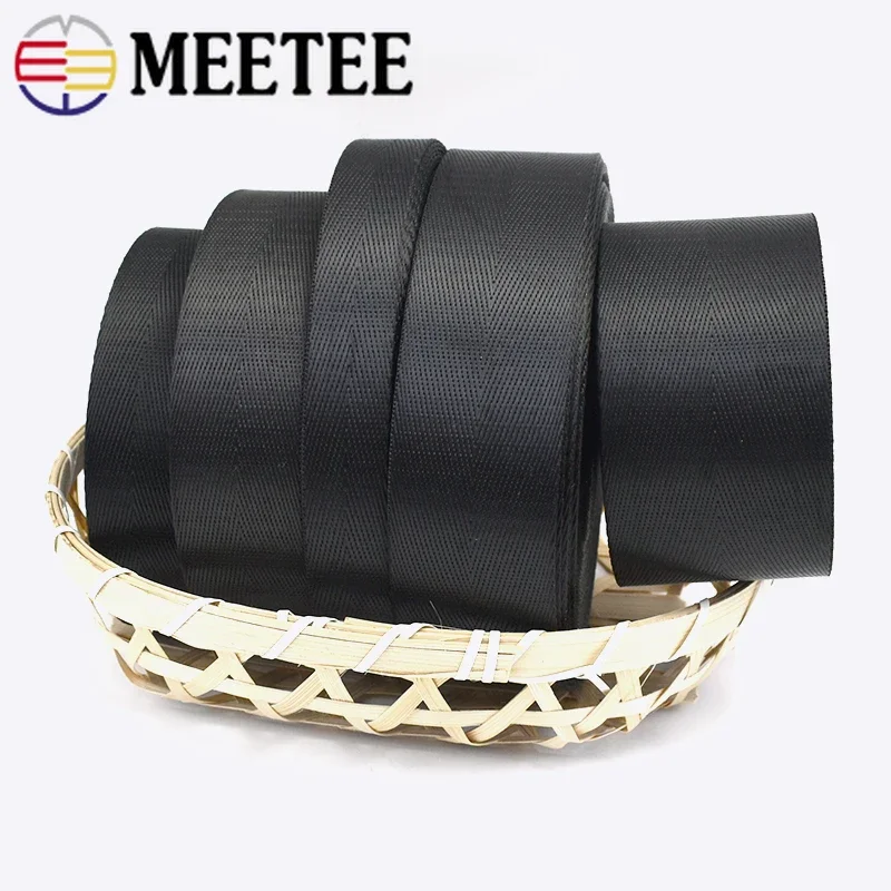 Meetee 5Meters 20/25/32/38/50mm Nylon Black Webbing Tape Herringbone Pattern DIY Backpack Strap Seat Belt Sewing Accessories