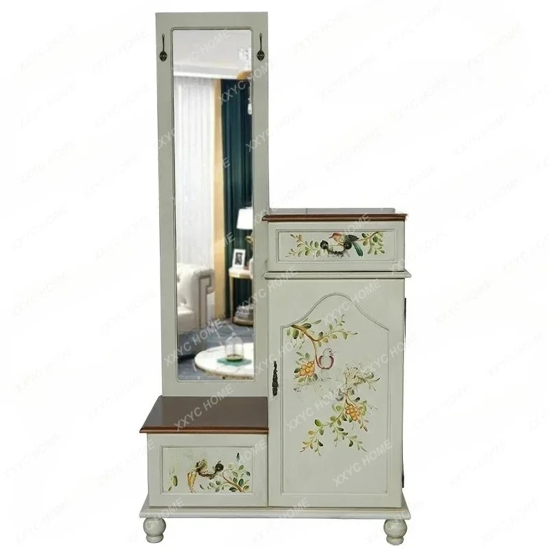 style old entrance shoe change stool full-length mirror furniture painted clothes and hats shoe cabinet