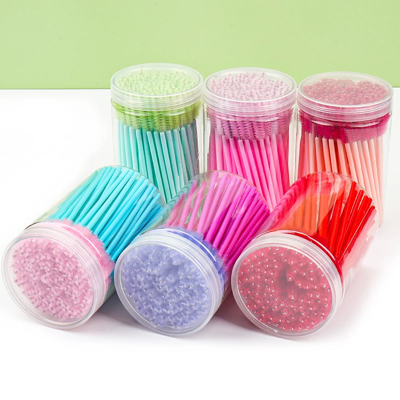 100 pçs/barril pincéis de maquiagem coloridos rímel varinhas aplicador extensão dos cílios escova sobrancelha cosméticos ferramentas de maquiagem descartáveis