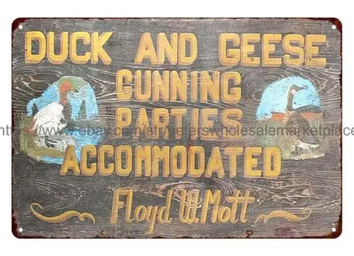 Hunting duck geese cunning parties accommodated metal tin sign lodge cafe s sign