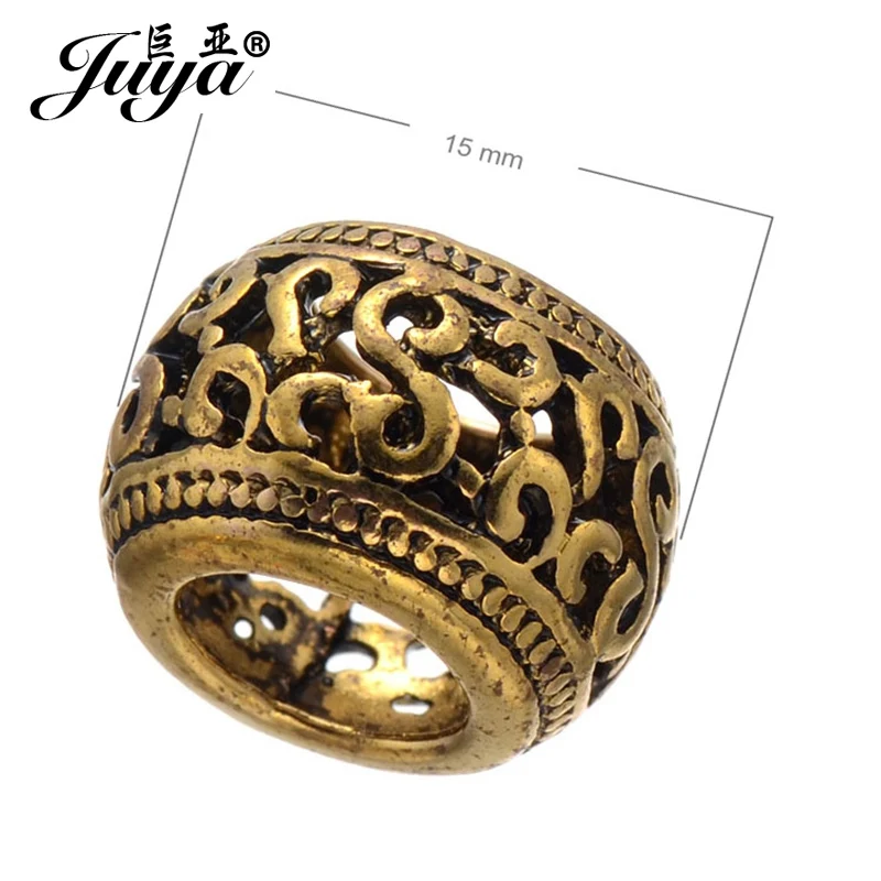 JUYA 20pcs Wholesale 10-15mm Hollow Alloy Beads Ancient Bronze/Flower Beads Charms for Women Men Beadwork Jewelry Making