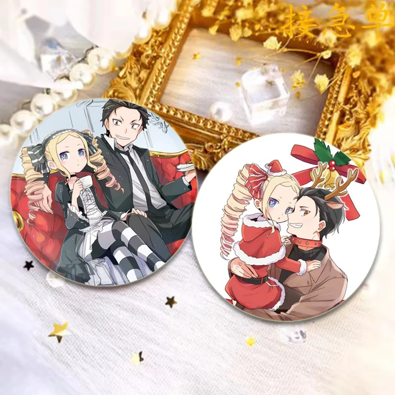 Anime Re Zero Button Pins Emilia Beatrice Rem Ram Cartoon Badge Round Handmade Brooches for Backpack Accessories Gifts