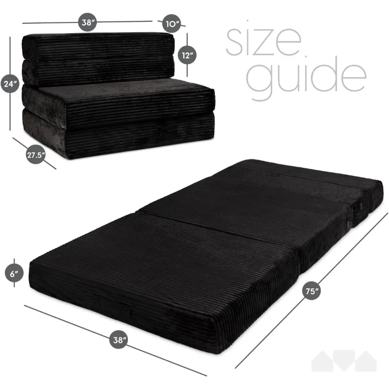 Tri Folding Sofa Mattress,  Memory Foam Foldable Mattress with Ultra Soft & Washable Ribbed Fur Cover