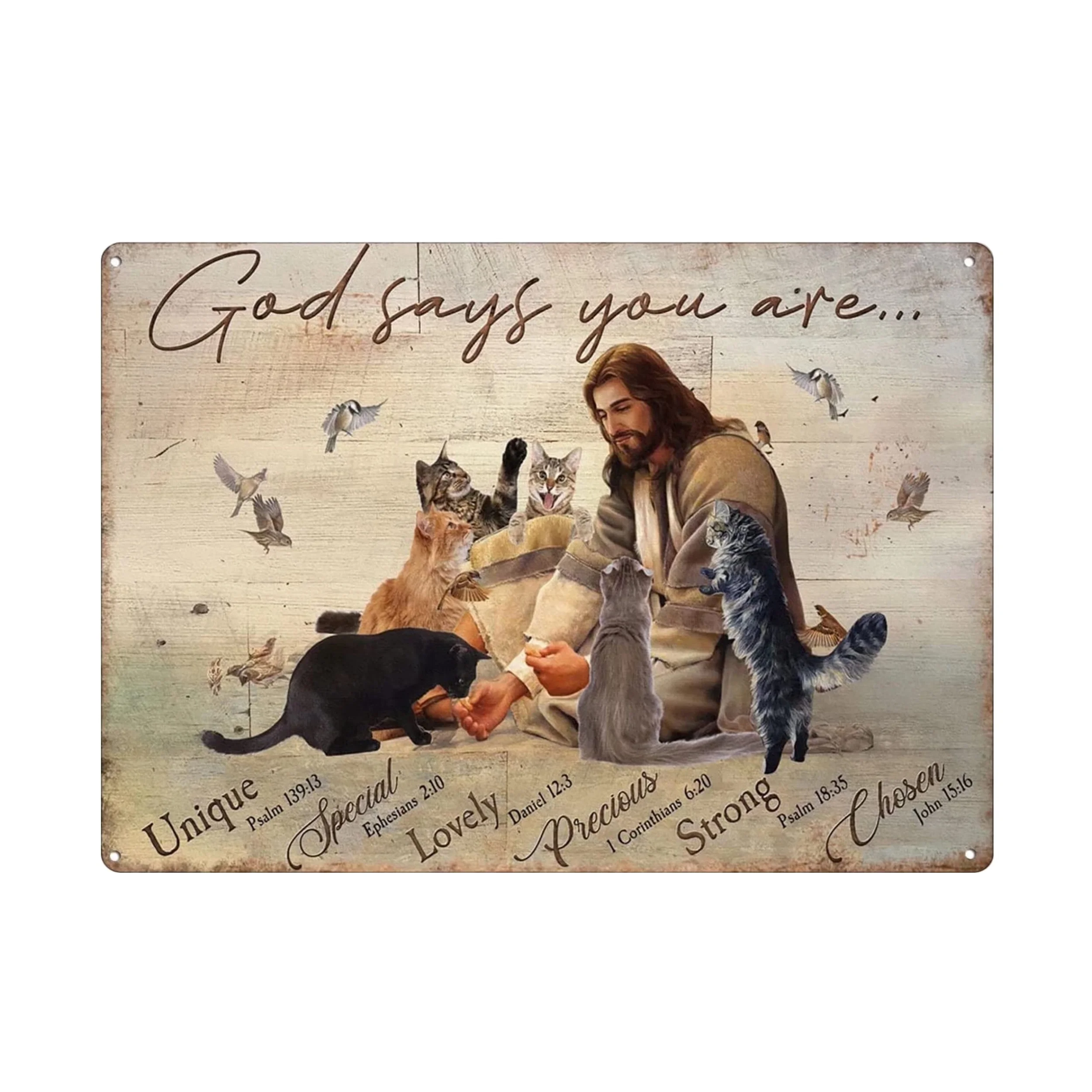 Jesus with Cats God Says You Are Metal Tin Sign Vintage Plaque Decor Wall Art Room Decor Home Decor Water-proof Dust-proof