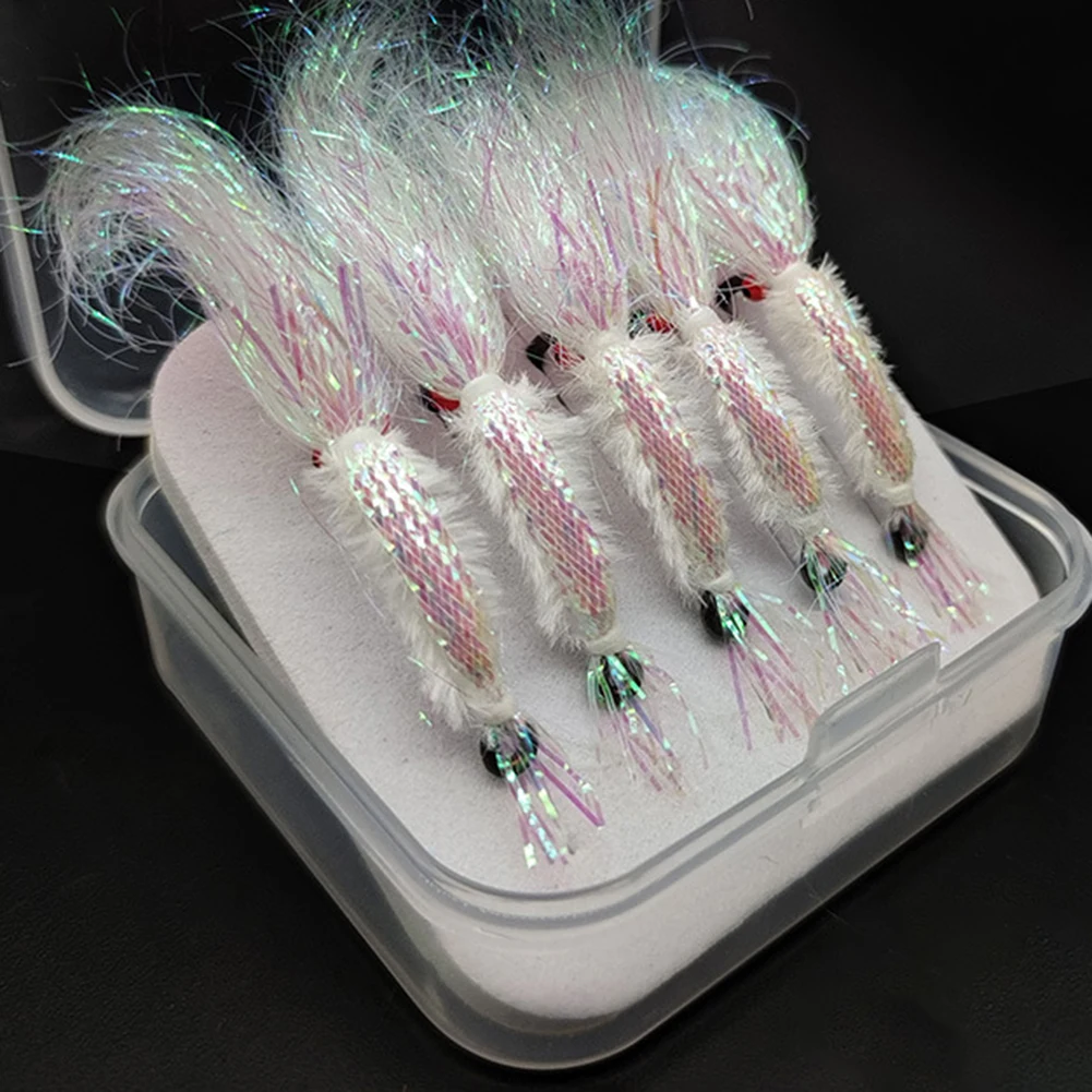 Fly Fishing Hook Ice Shrimp Lure Bait Fly Hook 3D Realistic Eyes 4/6/8/10/12/14 5 Pieces Brand New High Carbon