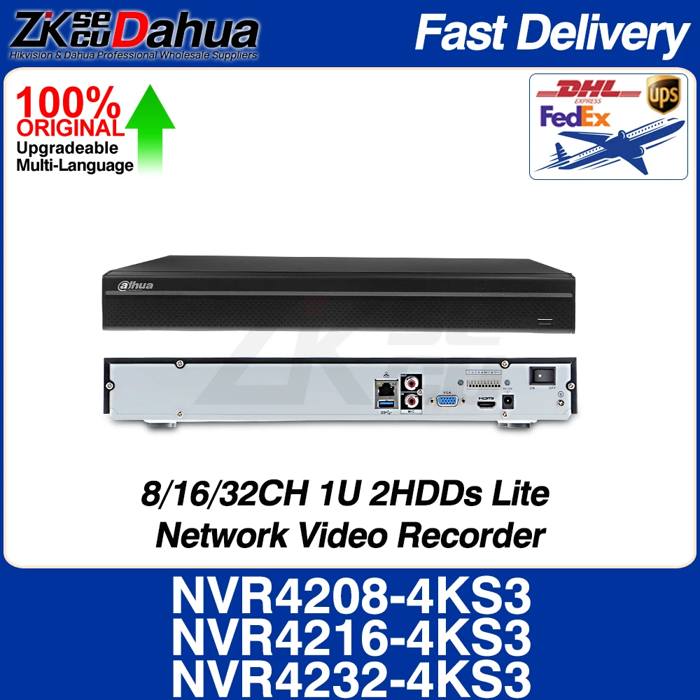 Dahua NVR4208-4KS3 NVR4216-4KS3 NVR4232-4KS3 8/16/32CH 1U 2HDDs Lite Network Video Recorder AI by NVR SMD Plus 12MP Disk Group