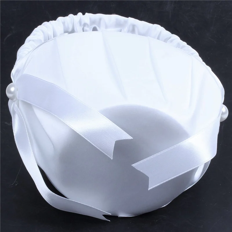 

A64K 4X White Satin Beaded Wedding Flower Girl Basket Bowknot Decor