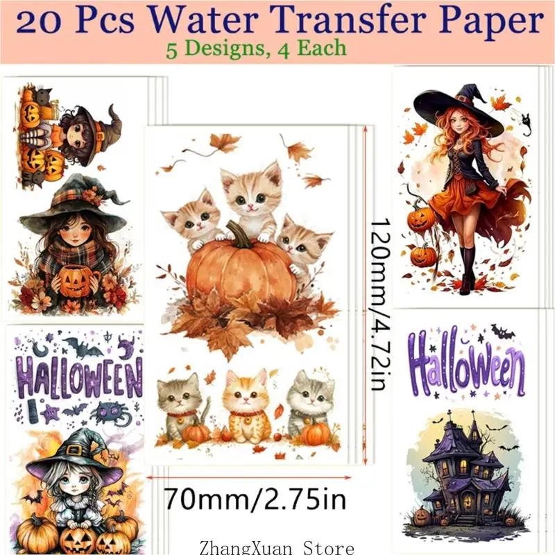 Packung mit 20 wasserlöslichen Halloween-Themen-Tonaufklebern für die Herstellung von Tonohrringen, 3 x – Detail 6