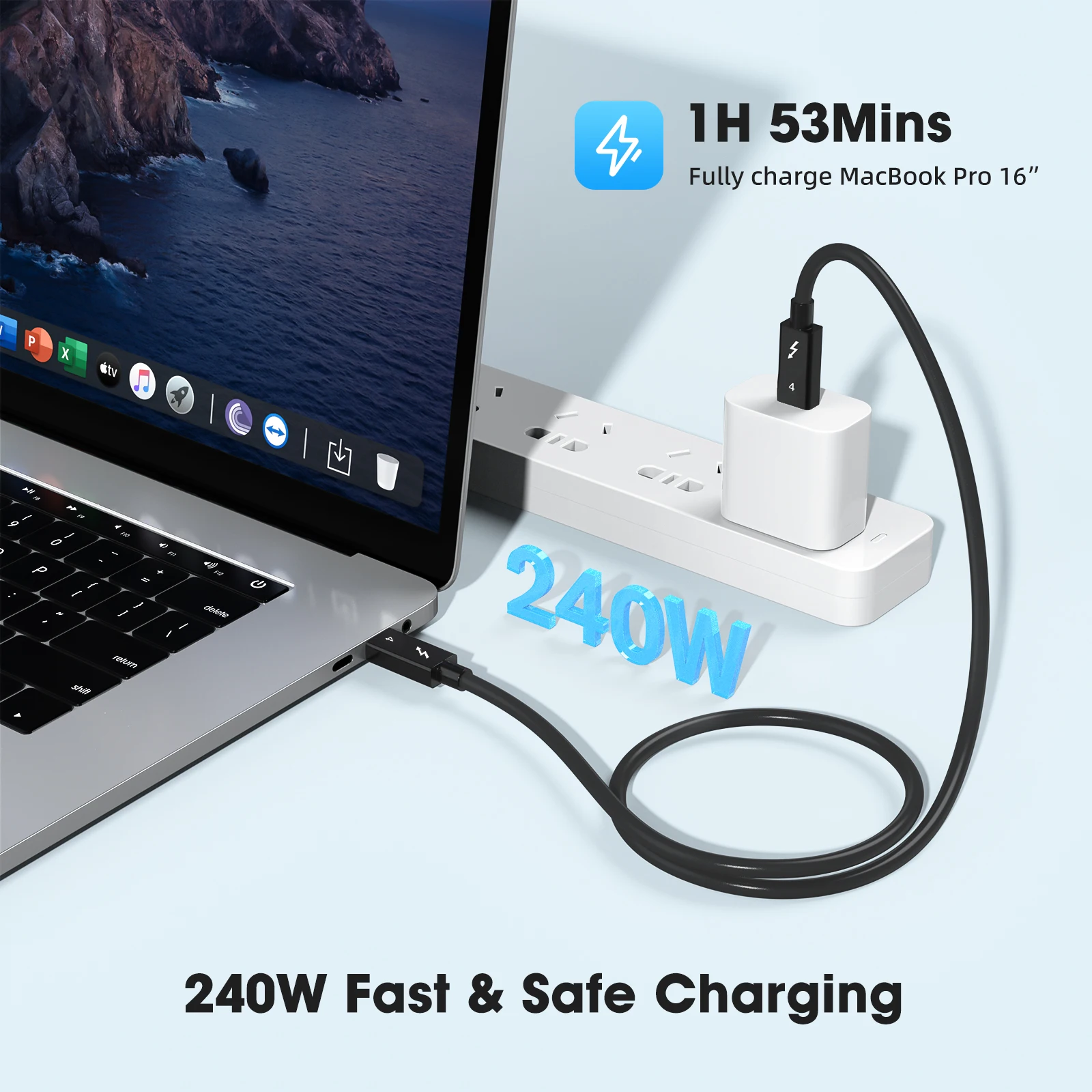 Câble coaxial Sbtool Thunderbolt 4 USB4 Type-C 240W Charge rapide 3m - 0,3m pour EGPU iPhone iPad MacBook