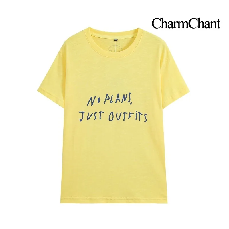 CHARMCHANT Women's Round Neck Letter Print Short Sleeve T Shirt NO PLANS JUST OUTFITS Casual Loose Basic Tee Summer 2026