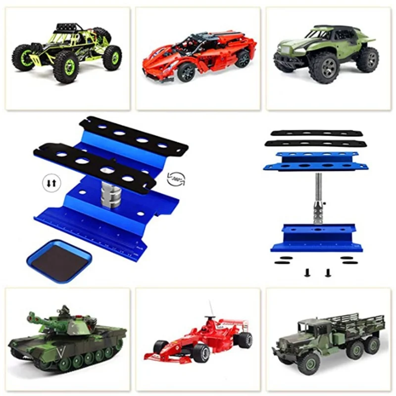 WOWFU-RC soporte de trabajo para coche, estación de trabajo de reparación, elevación de rotación de 360 grados, bandeja inferior con tornillo para 1/10 1/8 TRX-4 SCX10 D90
