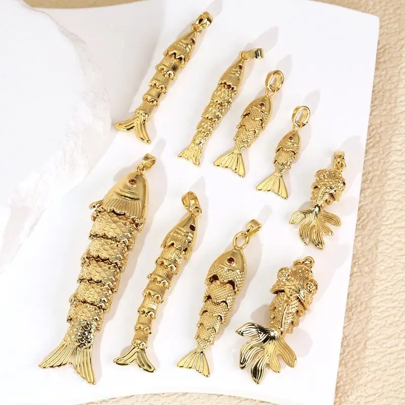 Copper Real Gold Color-Preserving Electroplating Koi Goldfish Carp Swing Pendant Diy Bracelet Necklace Earring Accessories