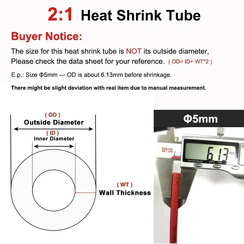 Diameter 0.6mm~40mm Black Red 2:1 Heat Shrink Tube Wire Repair Protector Polyolefin Insulated Shrinkable Cable SleeveTubing