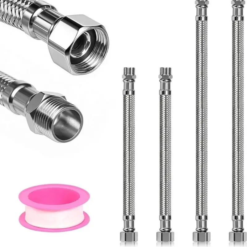 4Pcs Stainless Steel Flexible Plumbing Hoses Corrosion Resistant Reinforced Hose