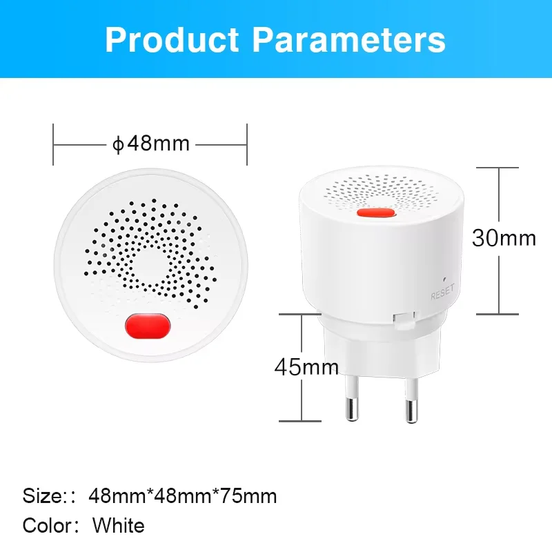 Tuya Smart Zigbee Natural Gas Sensor Combustible Household LPG Gas Leakage Alarm Detector 70dB Sound APP Control Need Zigbee Hub